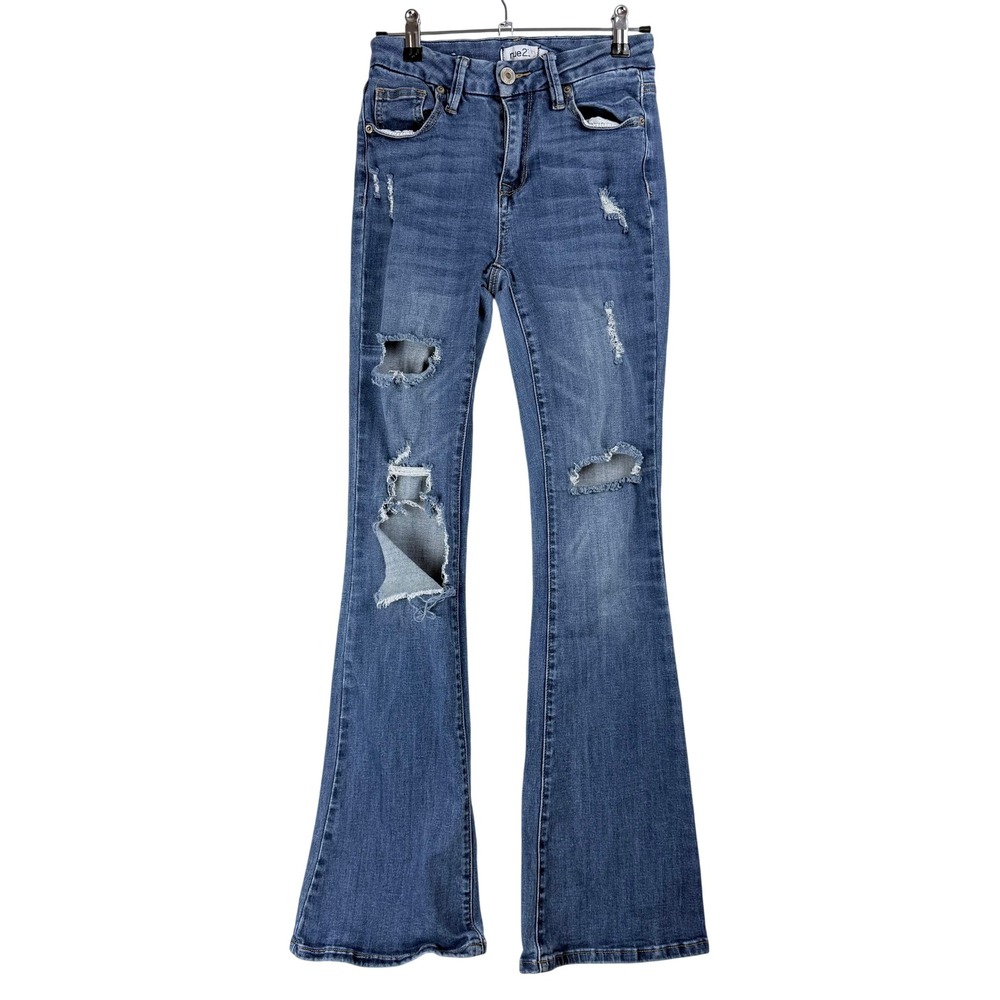 rue21 Flare Jeans Womens 0 Distressed Destroyed Denim Boho Retro Y2K Grunge